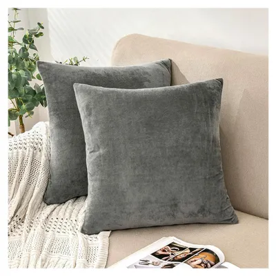 Produktbild von 2er Set Samt Kissenbezug 40x40 cm, Dekokissen für Sofa und Lendenkissen mit verstecktem Reißverschluss, Grau