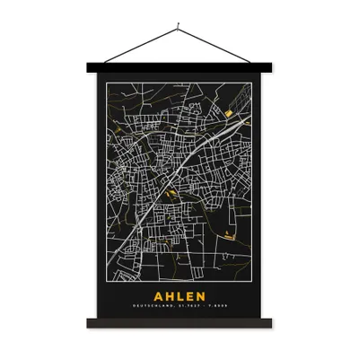 Produktbild von MuchoWow® Textilposter Deutschland - Schwarz und Gold - Ahlen - Stadtplan - Karte 120x180 cm mit schwarzem Rahmen - Fotos