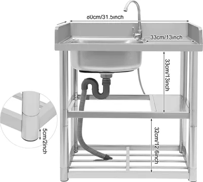 Imagen del producto de Fregadero de cocina, acero inoxidable, diseño de un solo seno, seno situado a la izquierda