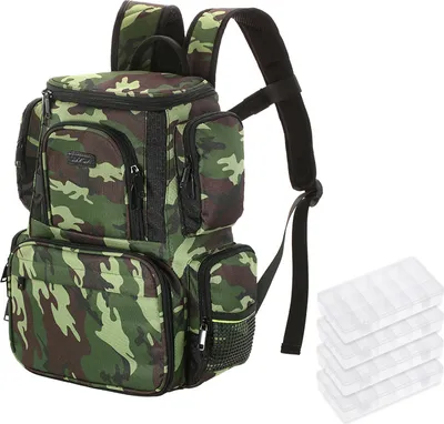 Produktbild von Angelgeraet Tasche Rucksack Angelkoeder Koederbox Aufbewahrungstasche mit 4 Angelgeraeteboxen
