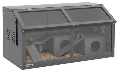 Image de Cage pour hamster nain en bois | Couleur : gris foncé | Dimensions : 45 x 85 x 44 cm