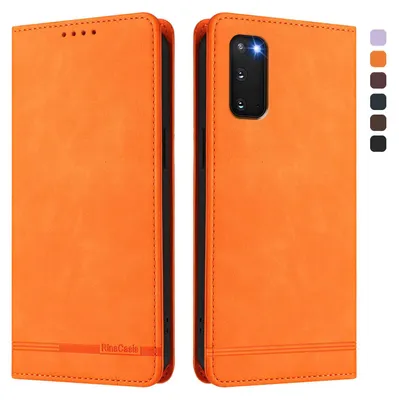 Produktbild von Hülle für Samsung Galaxy S20 FE 5G, Retro Kunstleder Ständer Klapphülle mit Kartenfächer und Magnetische Orange