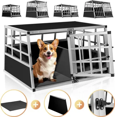 Produktbild von CADOCA® Hundetransportbox Aluminium Hundebox Kofferraum robust verschließbar trapezförmig XL 89x70x51cm Reisebox Autobox Tiertransportbox