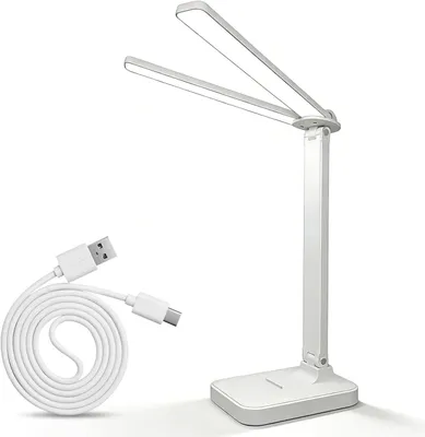 Zdjęcie produktu dla Lampa biurkowa LED - Podwójna lampa - Do pracy i nauki - Regulowana jasność - Elastyczny ramion - Biała