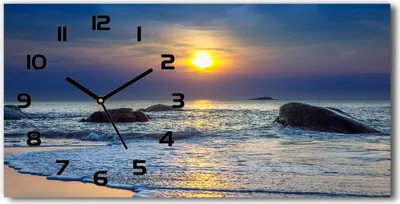 Produktbild von Wanduhr aus Glas – 60x30 cm - Glasbild - Glasuhr - Gehärtetes Glas - schwarze-zeiger - Sonnenuntergang Meer