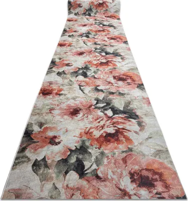 Image de TAPIS DE COULOIR antidérapant LOTUS BOUQUET 52900 Fleurs beige / rose lavable 100cm beige 100x550 cm