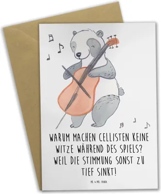 Produktbild von Mr. & Mrs. Panda Grußkarte Cello Witz Verdorben - Weiß - Geschenk, Musikinstrument, Orchester, dankeskarten, Streichinstrument, Instrument, Musik, Grußkarten, Lernen