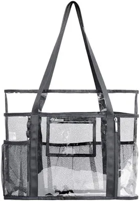 Produktbild von Große transparente Tragetasche für Damen, transparent, Netzstoff, Strandtasche, Schultertasche mit wasserdichter Reißverschlusstasche, durchsichtige Schwimmtasche für den Urlaub