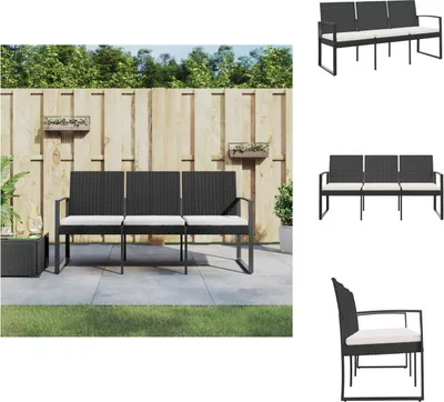 Produktbild von vidaXL Gartenbank 3-Sitzer mit Kissen Schwarz PP-Rattan -  Gartenbänke