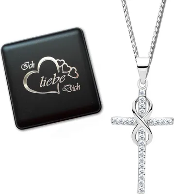 Produktbild von Halskette mit Kreuz 40cm echt 925 Sterling Silber Kette Anhänger Halsschmuck Kreuzkette für Damen Mädchen K707+V8
