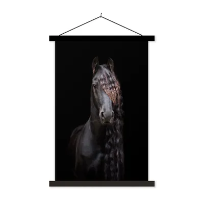Produktbild von MuchoWow® Textilposter Pferde - Friesisch - Mähne - Schwarz - Tiere 120x180 cm mit schwarzem Rahmen - Fotos
