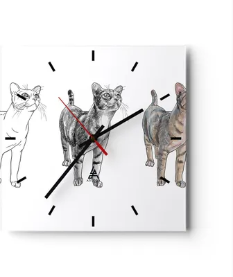 Produktbild von Wanduhr - Quadrat - Glasuhr - Katzen Tiere Kinder Illustration - 40x40cm - Schleichendes Uhrwerk - Lautlos - zum Aufhängen bereit - Dekoration Modern - Wanddekoration aus Glas - C3AC40x40-3211