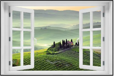 Produktbild von Wallario Wandbild mit Fenster-Illusion: Toskana in Italien, Größe: 61 x 91,5 cm, Poster mit schwarzem Aluminiumrahmen