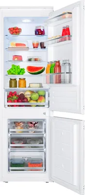 An open refrigerator filled with food and drinks.