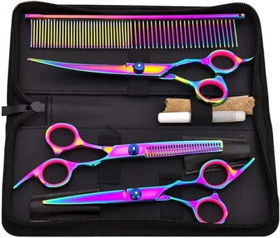 Imagen del producto de Tijeras de corte de cabello, set de tijeras de adelgazado, tijeras de peluquería, set de tijeras para peluquería, juego de 9 piezas, juego de 8 piezas