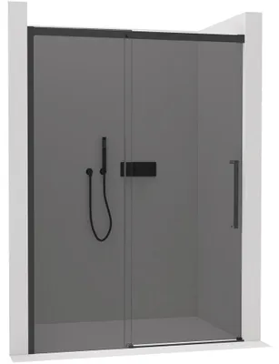 Obrázok produktu pre Posuvné dvere do sprchy Lantono, ľavé/pravé – 8 mm – s funkciou jemného zatvárania – matná čierna, sklo sivej farby – 130x195 cm
