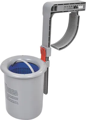 A close-up studio shot of a pool skimmer attachment.