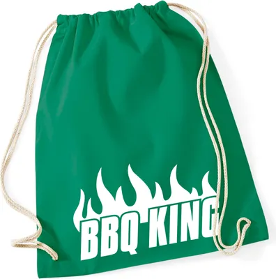 Produktbild von Huuraa Turnbeutel BBQ King Flammen 12 Liter Kelly Green Baumwolle Rucksack Geschenkidee