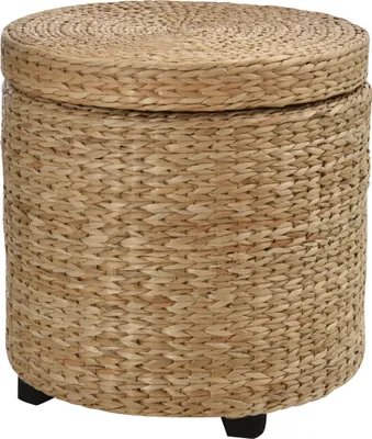 Produktbild von HOMCOM Sedacia taburetka s úložným priestorom, taburetka na nohy, taburetka na nohy, úložný box, odnímateľné veko, slamený ratan , farba khaki, Ø43 x 43 cm