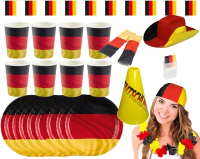 Produktbild von Amscan - Großes Deutschland Fan-Set (24-teilig) EM WM anfeuern schwarz rot gold