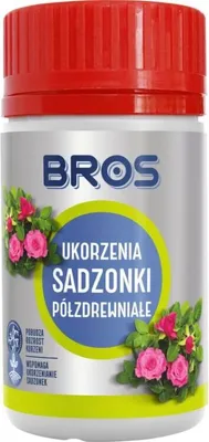 A bottle of plant rooting hormone with roses and leaves depicted on the label.