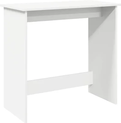 A white wooden desk against a white background.