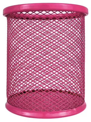 Image de Porte-crayons rond en maille métallique pour bureau, organiseur de bureau d'un diamètre de 90 mm (fuchsia)