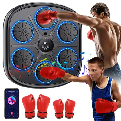 Produktbild von Boxtrainer, Bluetooth-Konnektivität, einstellbare Geschwindigkeitsstufen, Schwarz mit Handschuhen