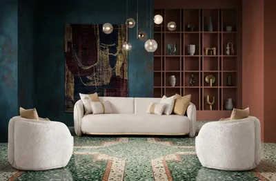 Immagine prodotto di Elegante set da salotto beige: divano a 3 posti, poltrona, mobili da salotto