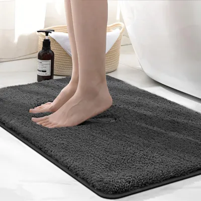 Produktbild von Mikrofaser-Badematte, 50 x 80 cm, extra dick, super saugfähig, maschinenwaschbar, Farbe: Dunkelgrau