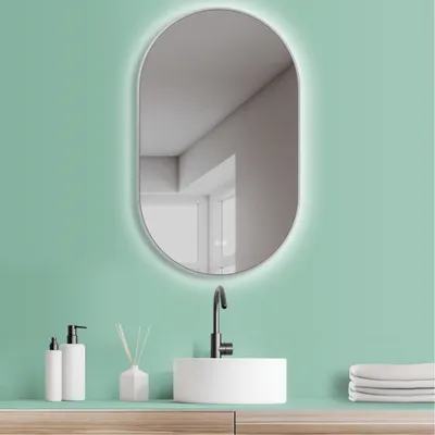 Immagine prodotto di HOKO LED Specchio ovale con cornice in metallo 60x100 cm Antiappannamento Bianco caldo e bianco freddo Bagno e corridoio Sensore tattile e funzione memoria