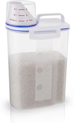 Productafbeelding van Ibenzoa® 2 liter luchtdichte voorraadbus – transparante keukenbox met schenktuit en maatbeker, BPA-vrij, ideaal voor rijst, bloem en snacks