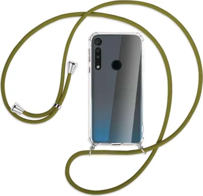 Produktbild von Handykette Backcover-Schutzhülle mit Band (Metall silberfarben) für Motorola One Macro - khaki