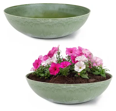 Image de Jardinière ronde ventrue de 30 cm pour l'extérieur, vert marbré