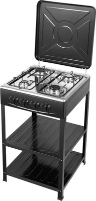 Image de Cuisinière à gaz - 4 brûleurs - Gaz naturel/gaz liquéfié (GPL) - Allumage manuel - Fer, rectangulaire - 49 × 49 × 79 cm - Noir
