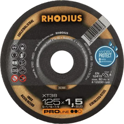 Obrázek produktu pro RHODIUS Extra tenký řezný kotouč XT38 10 ks BOX 125 x 1,5 x 22,23 PROline