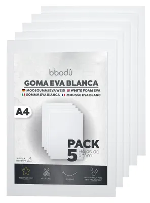 EVA-Schaumstoff 5 mm, A4, 5 Blatt, weiß, 80 kg/m³, Bastelschaum