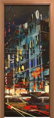 Produktbild von Türposter 80x200 cm Türaufkleber Türtapete Türfolie Klebefolie Malerei der Stadt Straße bei Nacht