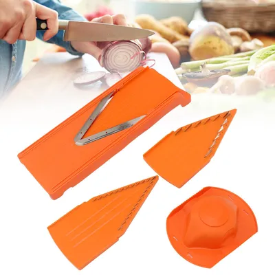 Produktbild von Gemüsehobel, Manueller Gemüseschneider, V-Klinge Mandolinenschneider mit Handschutz und 3 Klingen für Gemüse, Zwiebeln, Knoblauch, Kartoffeln