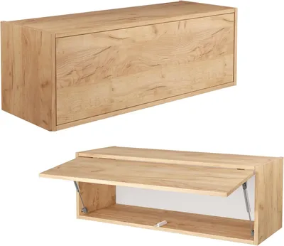 Produktbild von PLATAN ROOM Hängeschrank, Eiche Gold, 35x100x35 cm, Push-to-Open, nach oben öffnend, Melaminbeschichtet 18mm, für Bad, Flur, Wohnzimmer