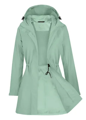 Produktbild von ATLASLAVA Regenjacke Damen Lang Softshelljacke Regenmantel Frauen Wasserdicht Jacke Trenchcoat Windbreaker Leichte Übergangsjacke Mantel, S, Graugrün