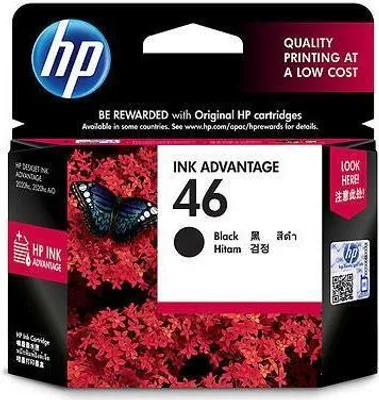 Produktbild von HP 46 Black Original Ink Advantage Cartridge, Standardertrag, Schwarz, Tinte auf Pigmentbasis, 1 Stück(e), 1500 Seiten