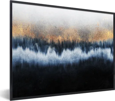 Produktbild von MuchoWow® Gerahmtes Poster Abstrakt - Gold - Luxus - Blau 80x60 cm - Poster mit Schwarzem Bilderrahmen Wandposter Rahmen Foto Bilder - Schwarzem - Mit Gestell