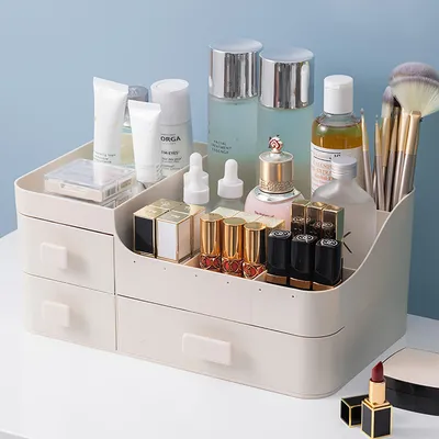 Productafbeelding van Cosmetische opbergdoos voor op het bureau, make-up organizers met lades, voor thuisgebruik, sieradenhouder, roze