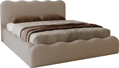 Obrázek produktu pro Manželská postel s úložným prostorem 180x200 Wave – pěnová výplň, rošt – čalouněná postel Boucle, hnědá