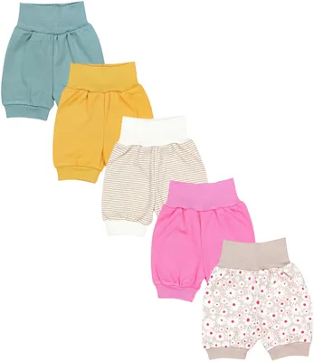 Produktbild von TupTam Baby Mädchen Pumphose Sommershorts 5er Set, Farbe: Blumen Streifen beige Himbeere Senf Salbei, Größe: 74/80