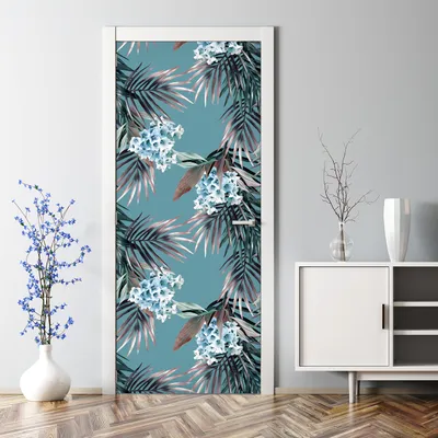 Produktbild von Dekorative Türtapete selbstklebend Klebefolie Türposter Türaufkleber Palmblätter Blüten 85 x 200 cm