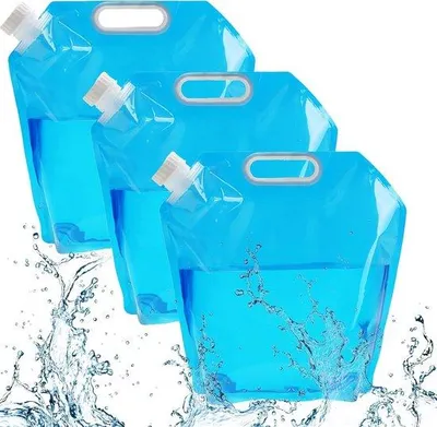 Image de Ibenzoa® : Lot de 3 réservoirs pliables pour l'eau – 3 x 5 litres, en polyéthylène (PE), compacts (35 x 20 x 20 cm), étanches, légers, résistants aux UV et aux produits chimiques, plage de température de -20°C à +40°C