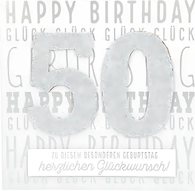 Produktbild von Glamour Glitzer Grußkarte Klappkarte mit Umschlag zum 50. Geburtstag ,quadratisch 006