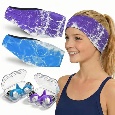 Productafbeelding van Zwemband met oordopjes, neopreen, paars + blauw, 2 paar